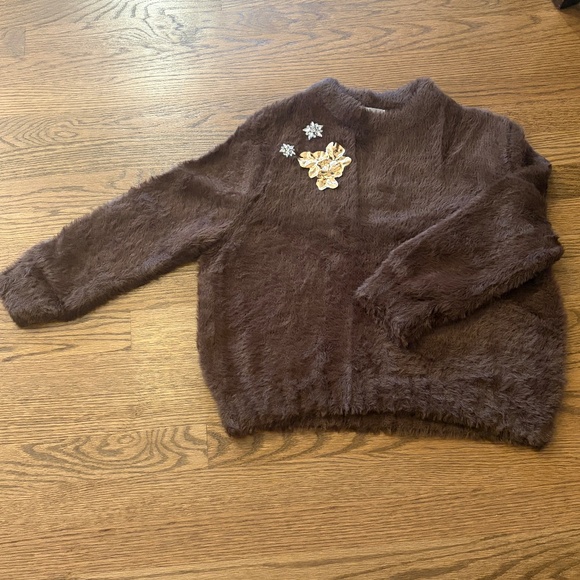 ZARA FAUX FUR KNIT SWEATER WITH BROOCHES - Picture 3 of 4